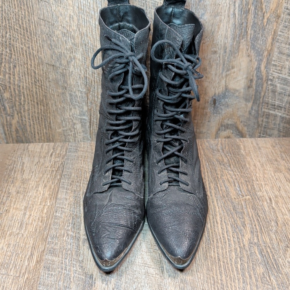 Acme Vintage 90s Rhianon Black Leather Lace Up Cowboy Western Boots Size 6 M - Picture 4 of 14